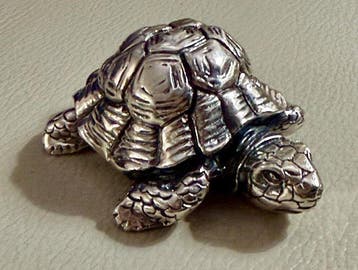 Beeldje - Well-detailed Tortoise (turtle) - .925 zilver