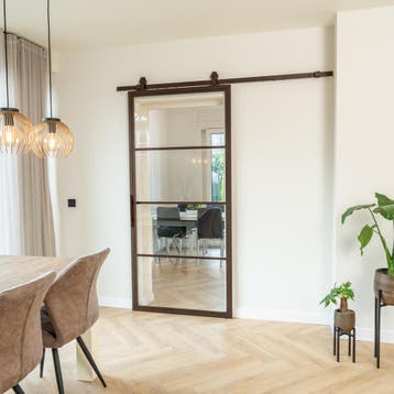 Stalen Schuifdeur - Brons - 4 Vlaks - Helder glas, 75 tot 150 cm, Nieuw, 150 tot 225 cm, Metaal
