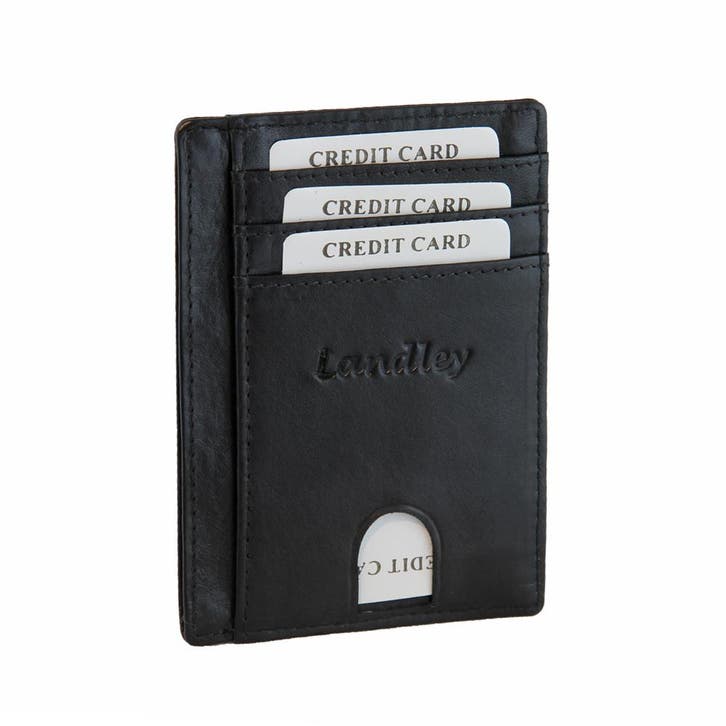 Landley Slim Wallet Heren Creditcardhouder - Nappa - Zwart, Sieraden, Tassen en Uiterlijk, Portemonnees, Zwart, Nieuw, Overige merken