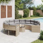 vidaXL Tuinbank met tafel en kussens rond poly rattan beige, Tuin en Terras, Tuinsets en Loungesets, Verzenden, Nieuw