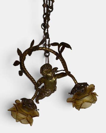 Plafondlamp - Verguld messing, Gegoten messing, Gepatineerd