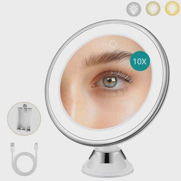 Draagbare Make-up Spiegel met 10x Vergroting, 3 Kleuren LED, Verzenden, Nieuw