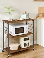 Keukentrolley met 3 Planken – Hout, Metaal en Wielen, Verzenden, Nieuw