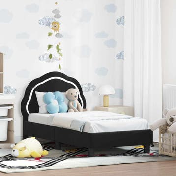 vidaXL Peuterbedframe met hoofdbord Zwart 70 x 140 cm, Verzenden, Nieuw, Zwart, Stof