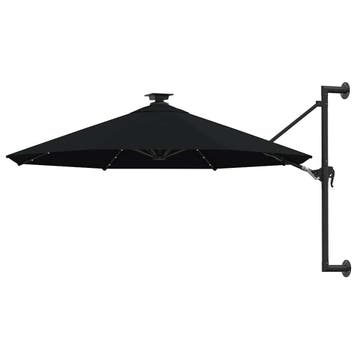 vidaXL Wandparasol met LEDs 300 cm zwart, Verzenden, Nieuw, 3 tot 4 meter, Muurparasol