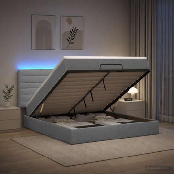 vidaXL Ottoman Bed met Matrassen en LED Lichtgrijs 140 x 200, Verzenden, Nieuw