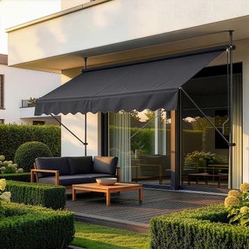 Klem zonwering luifel uitschuifbaar antraciet zwart 400x120, Tuin en Terras, Verzenden, Nieuw