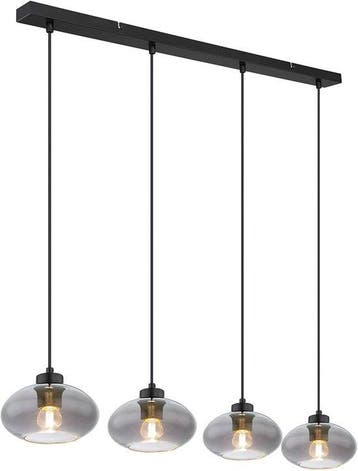 2dekans | Globo - hanglamp - Shaun - zwart - glas smoke glas, Ophalen of Verzenden, Zo goed als nieuw