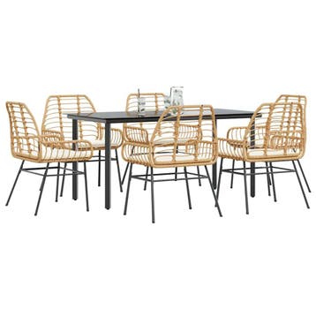 vidaXL 7-delige Tuinset met kussens poly rattan glas bruin, Verzenden, Nieuw, 6 zitplaatsen, Tuinset