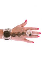 Armband Kant Creme met Ring Great Gatsby Roaring Twenties 2, Kunststof, Verstelbaar, Wit, Nieuw