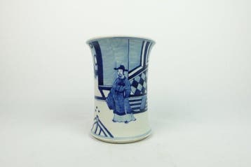 Blauw-witte kwastpot met figuren en verhalen - Porselein -
