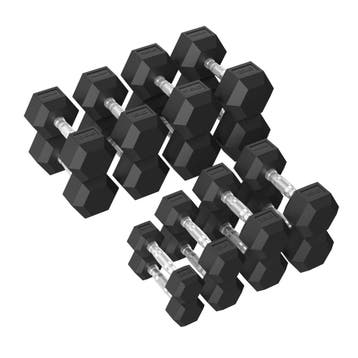 Tunturi Platinum Hex Rubber Dumbbell Set, 2.5 - 20kg, Sport en Fitness, Fitnessmaterialen, Verzenden, Nieuw, Dumbbell