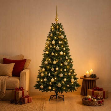 vidaXL Kunstkerstboom met kerstbal 120 cm 150 LEDs Warmwit, Verzenden, Nieuw