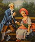 Italiaanse school (XX) - Scena galante, Antiek en Kunst