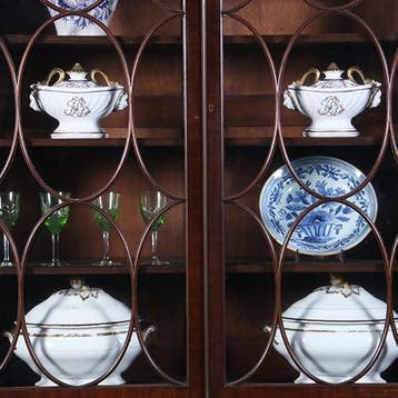 Grote break front Bibliotheekkast  met 6 deuren en 12 laden, Antiek en Kunst, Ophalen of Verzenden