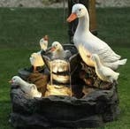 Zonne-energie Hars Fontein Eekhoornen Eend LED Tuindecoratie, Tuin en Terras, Verzenden, Nieuw