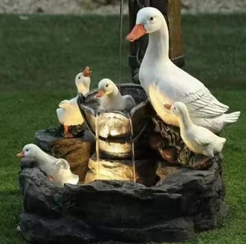 Zonne-energie Hars Fontein Eekhoornen Eend LED Tuindecoratie, Tuin en Terras, Waterpartijen en Fonteinen, Verzenden, Nieuw