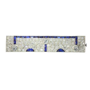 Broche Platina - 4.44ct. tw. - Diamant - Saffier, Art Deco