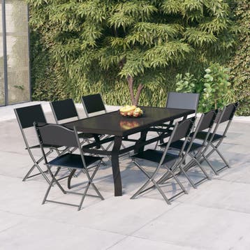 vidaXL 9-delige Tuinset grijs en zwart, Verzenden, Nieuw, 8 zitplaatsen, Rvs