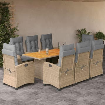 vidaXL 9-delige Tuinset met kussens poly rattan gemengd, Verzenden, Nieuw, 8 zitplaatsen, Tuinset