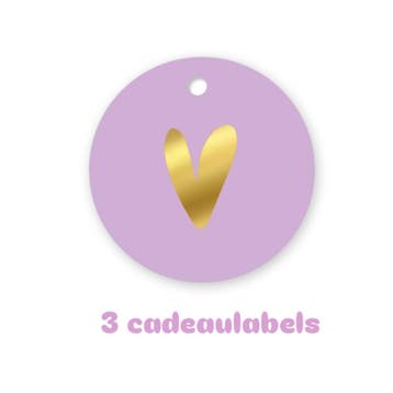 3x Cadeaulabel paars hartje goudfolie Rond (Per 3 stuks), Ophalen of Verzenden, Nieuw