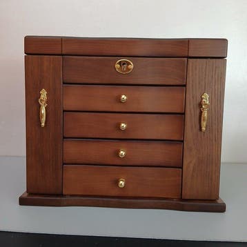 Sieradendoos - Hout - Spiegel-5 niveaus, Antiek en Kunst