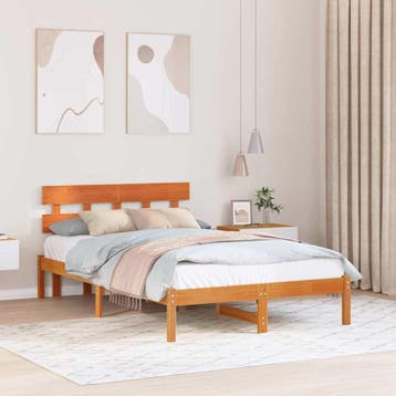 vidaXL Bedframe met hoofdeinde Bruin 140 x 190 cm Massief, Bruin, Verzenden, Hout, Nieuw