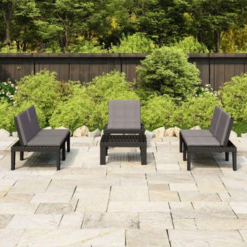 vidaXL 4-delige Loungeset met kussens kunststof grijs, Tuin en Terras, 4 zitplaatsen, Verzenden, Textileen, Nieuw