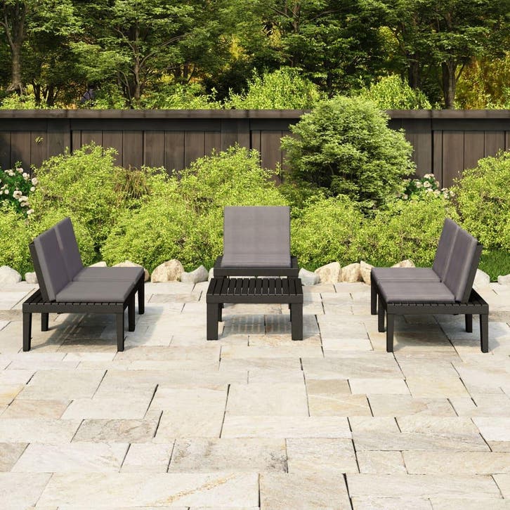 vidaXL 4-delige Loungeset met kussens kunststof grijs, Tuin en Terras, Tuinsets en Loungesets, Loungeset, Nieuw, 4 zitplaatsen