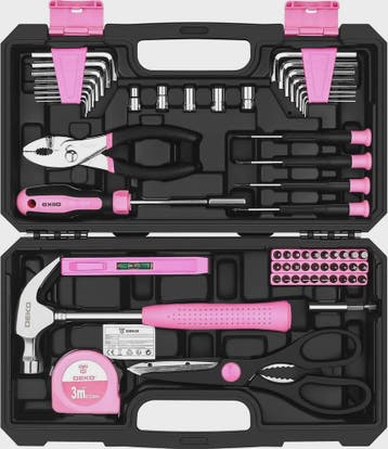 DEKO Complete Gereedschapskist Roze - 62 Delen - Ideaal voor, Verzenden, Nieuw