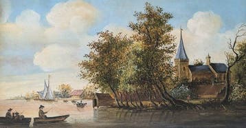 Van Olsen (XX) - Paesaggio Fluviale Olandese, Antiek en Kunst