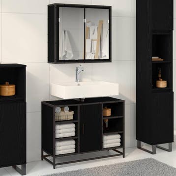 vidaXL Badkamermeubelset 2 st Zwart Eiken 80 x 33 x 60 cm, Verzenden, Nieuw, Overige typen