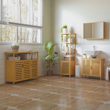 HOMCOM Bamboe Kolomkast Badkamer - 4 Niveaus met Kastje - 14, Verzenden, Nieuw