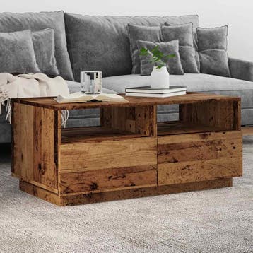 vidaXL Salontafel met LED-verlichting 90x49x40 cm oud, Minder dan 50 cm, 50 tot 100 cm, Verzenden, Nieuw