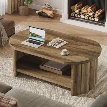 Rustieke Ovalen Salontafel met 2 Lagen Opbergruimte - 120cm, Verzenden, Nieuw