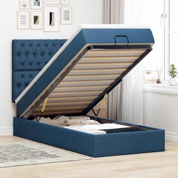 vidaXL Bed met matras 90x200 cm stof blauw, 90 cm, Eenpersoons, Nieuw, 200 cm