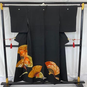 Japanse vintage kimono zijde zwarte Tomesode familie-wapen, Antiek en Kunst