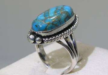 Turquoise ring - Hoogte: 27.3 mm - Breedte: 26.3 mm- 7.6 g -