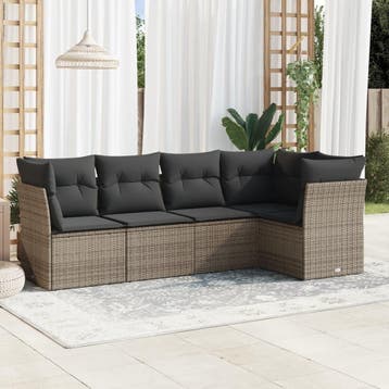 vidaXL 5-delige Loungeset met kussens poly rattan grijs, Verzenden, Nieuw, Loungeset