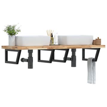 vidaXL Badkamer wandschap staal en massief acaciahout, Verzenden, Nieuw