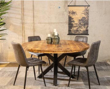 COMBIDEAL - Eettafel Mangohout 120 cm met 4 Leonardo stoelen, Ophalen of Verzenden, Nieuw