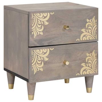 vidaXL Nachtkastje Grijs 40 x 33 x 46 cm Massief Mango Hout, Minder dan 45 cm, Verzenden, Nieuw, Minder dan 55 cm