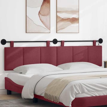 vidaXL Hangend hoofdbord Met LED-verlichting Wijnrood Stof, Verzenden, Nieuw, Rood, Stof