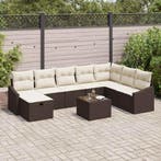vidaXL Tuin Sofa Set met kussen met opslag 9 pcs poly rattan, Verzenden, Nieuw, Rotan