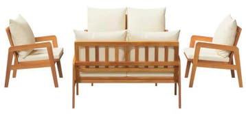 Comfortabele Tuinbank Set 3 Acaciahout Polyester Melkwit, Verzenden, Nieuw