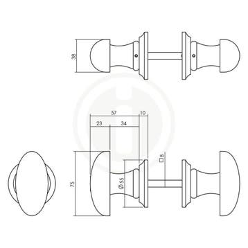 Intersteel Knopkruk ovaal met rozet - zwart hout, Verzenden, Nieuw