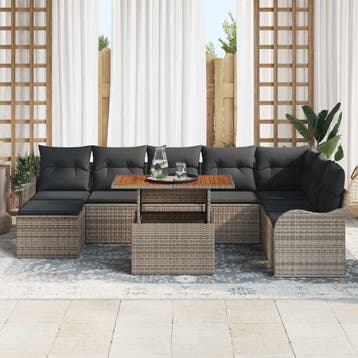 vidaXL Tuin Sofa Set 9 st Grijs Poly riet, Tuin en Terras, Verzenden, Nieuw, Meer dan 8 zitplaatsen