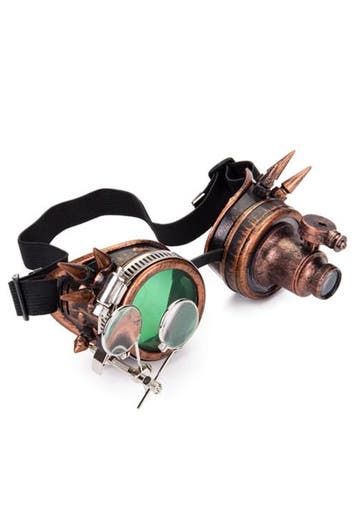 KIMU® Goggles Steampunk Bril Spikes Vergrootglas Led Lampje, Ophalen of Verzenden