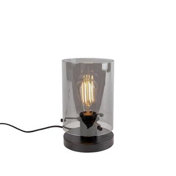 Design tafellamp zwart met smoke glas - Dome, Verzenden, Nieuw, Glas