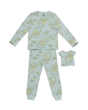 HEMA Kinderpyjama dino met poppenpyjama groen, Verzenden, Nieuw